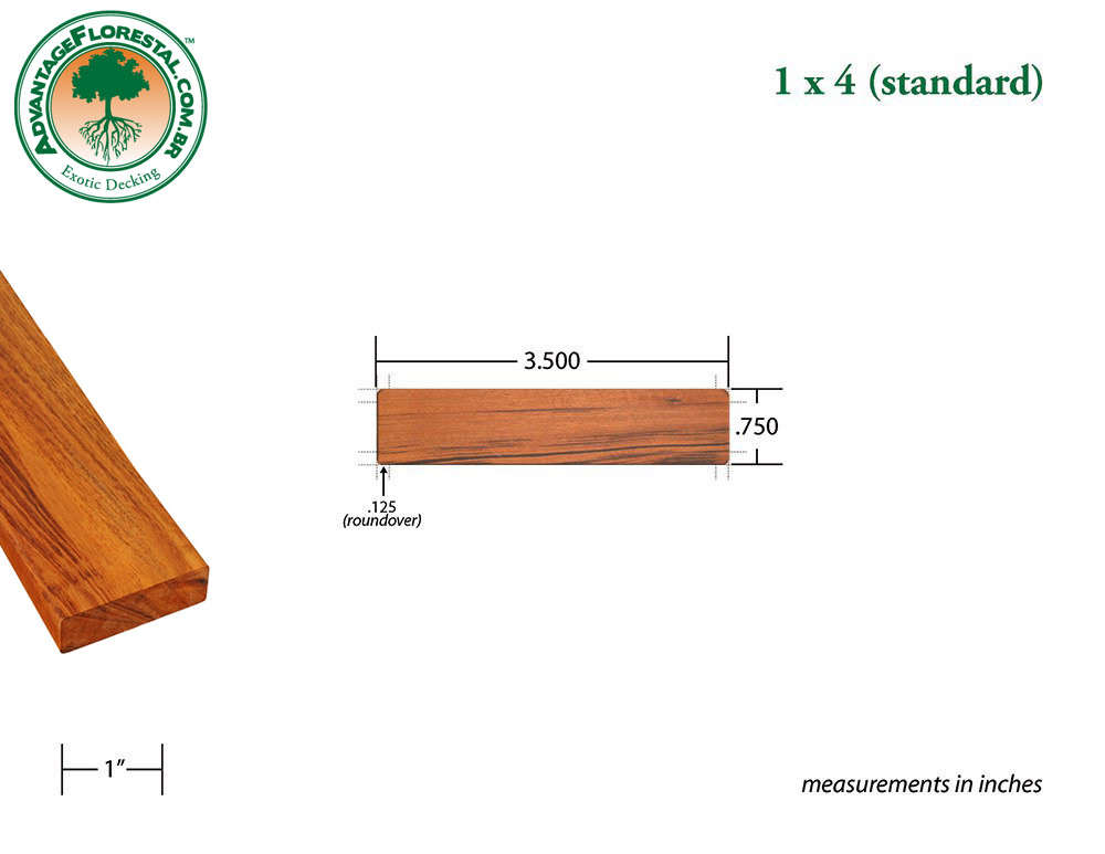 Exotic Standard tigerwood Dimensional Decking Lumber 1 in. x 4 in.