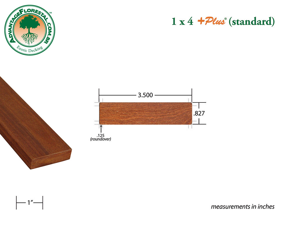 Exotic Standard Cumaru Dimensional Decking Lumber 1in. x 4 in. plus