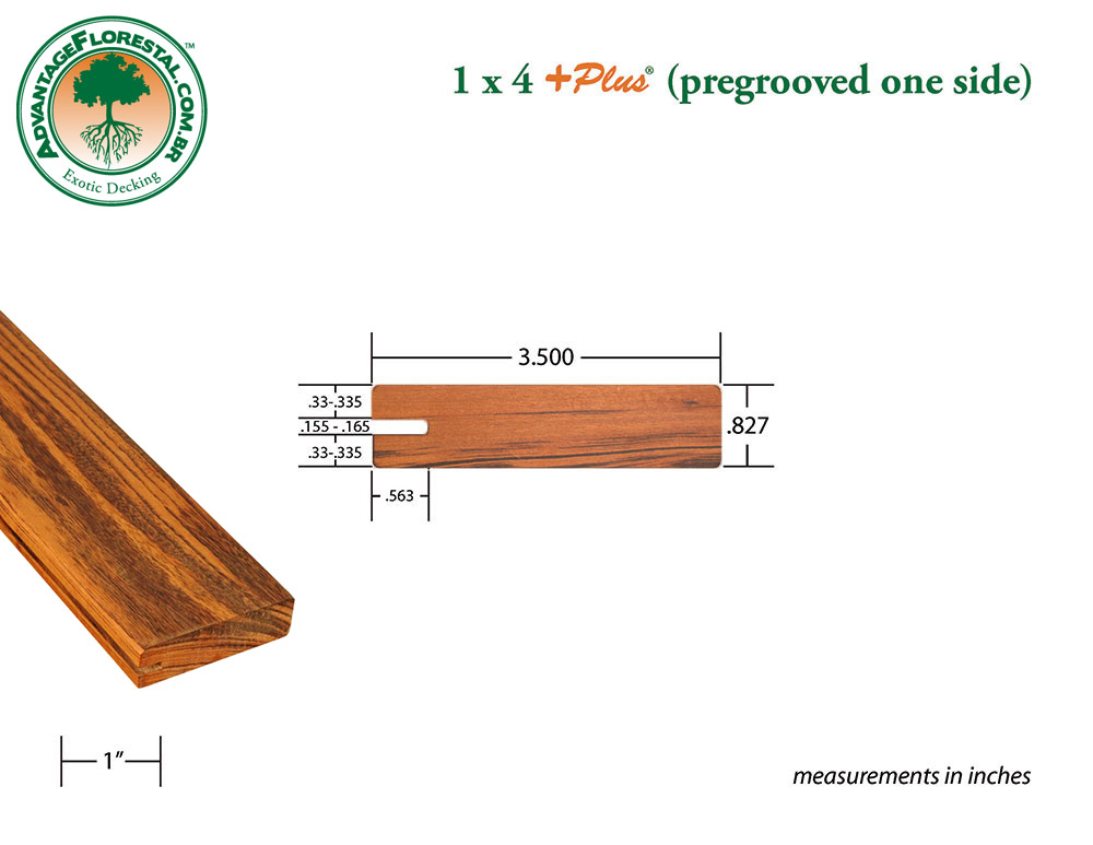 Exotic One Sided PreGrooved tigerwood Decking 1in. x 4 in. plus