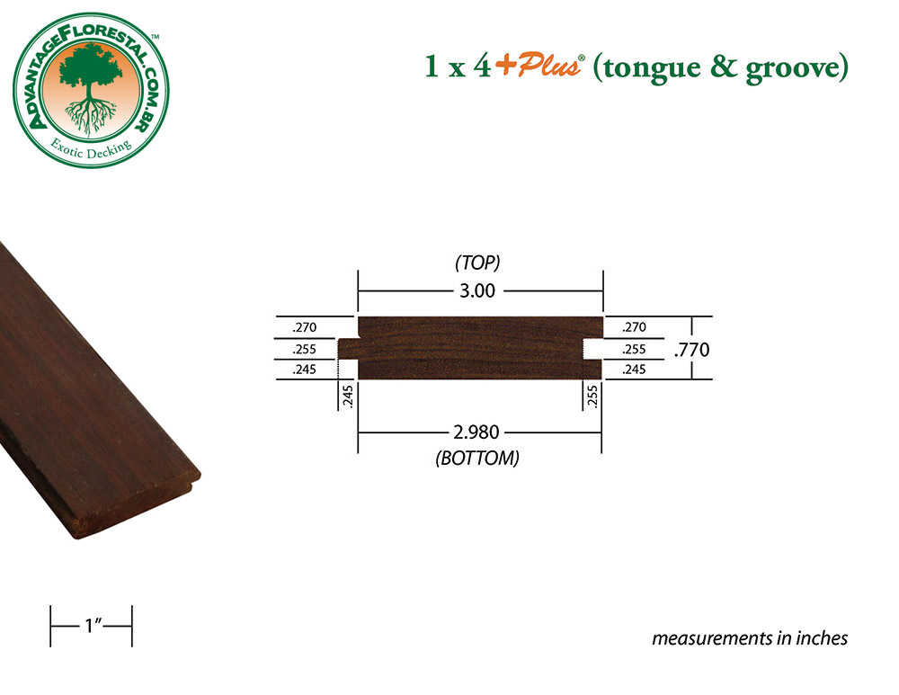 Exotic Tongue & Groove ipe Decking 1in. x 4 in. plus