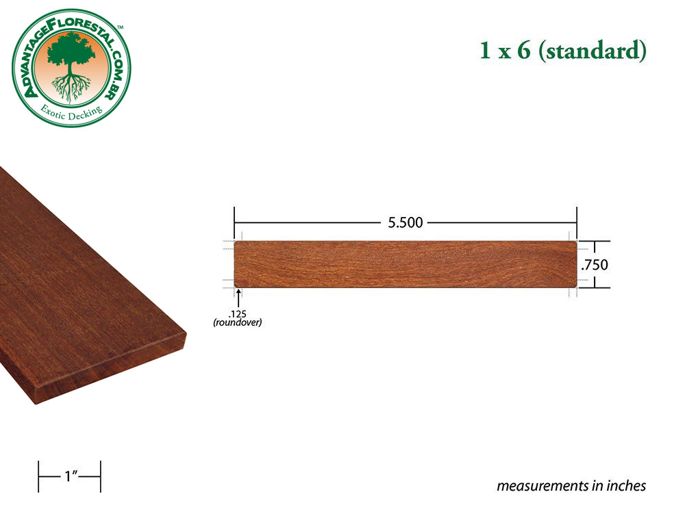 Exotic Standard Cumaru Dimensional Decking Lumber 1 in. x 6in.