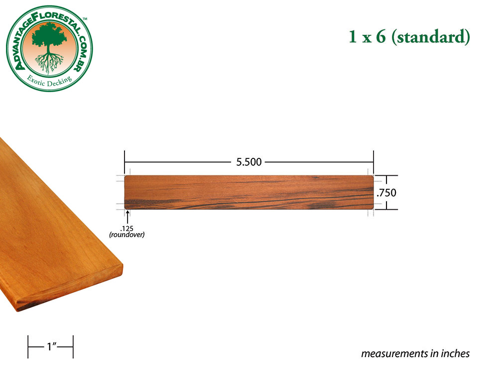 Exotic Standard tigerwood Dimensional Decking Lumber 1 in. x 6in.