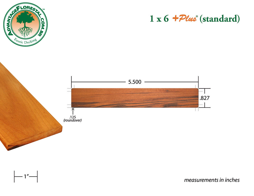 Exotic Standard tigerwood Dimensional Decking Lumber 1 in. x 6 in. plus