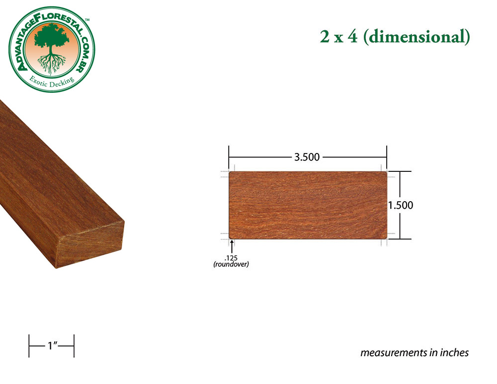 Exotic Standard Cumaru Dimensional Decking Lumber 2 in. x 4 in.