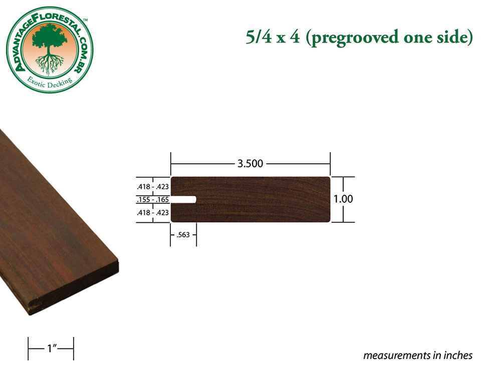 Exotic One Sided PreGrooved ipe Decking 5/4 in. x 4 in.