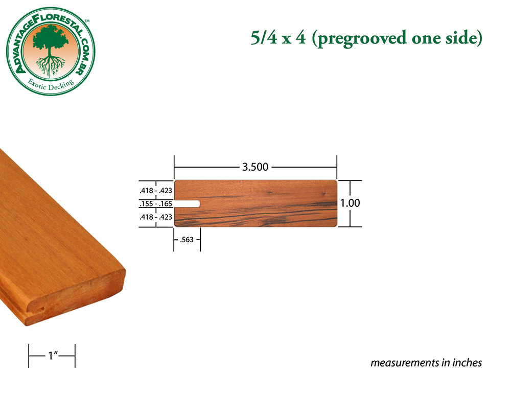Exotic One Sided PreGrooved tigerwood Decking 5/4 in. x 4 in.
