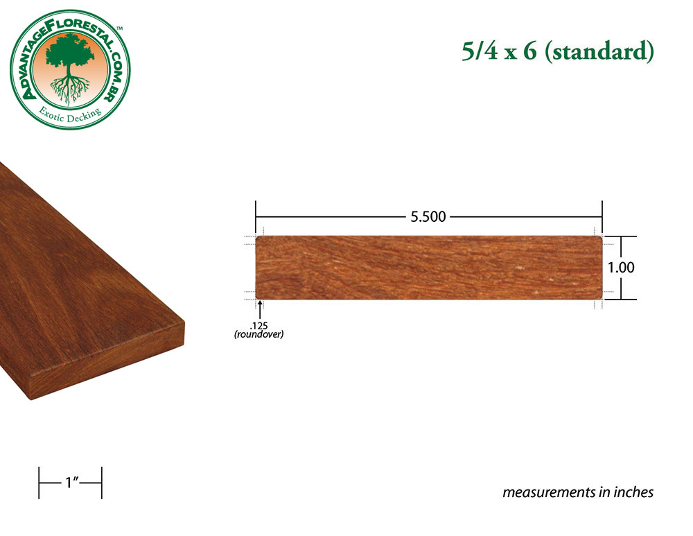 Exotic Standard Cumaru Dimensional Decking Lumber 5/4 in. x 6 in.