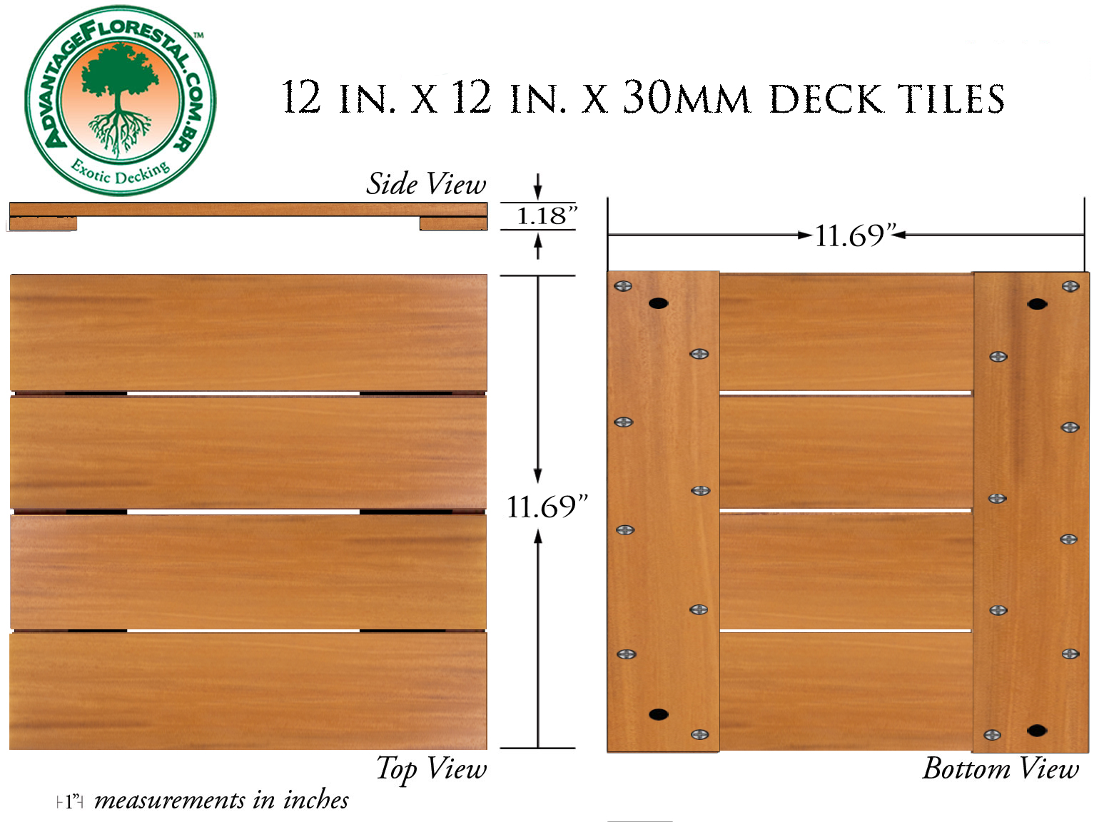 IPE Deck Tile 12in. x 12 in. x 30mm