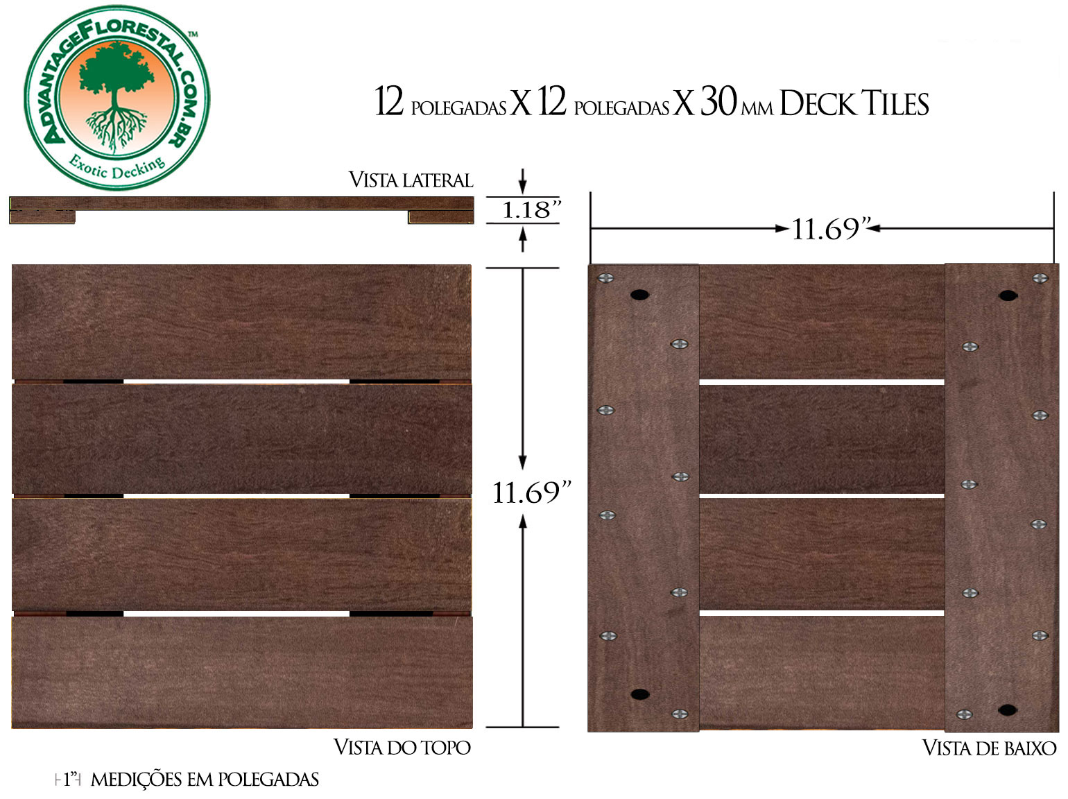 IPE Deck Tile 12in. x 12 in. x 30mm