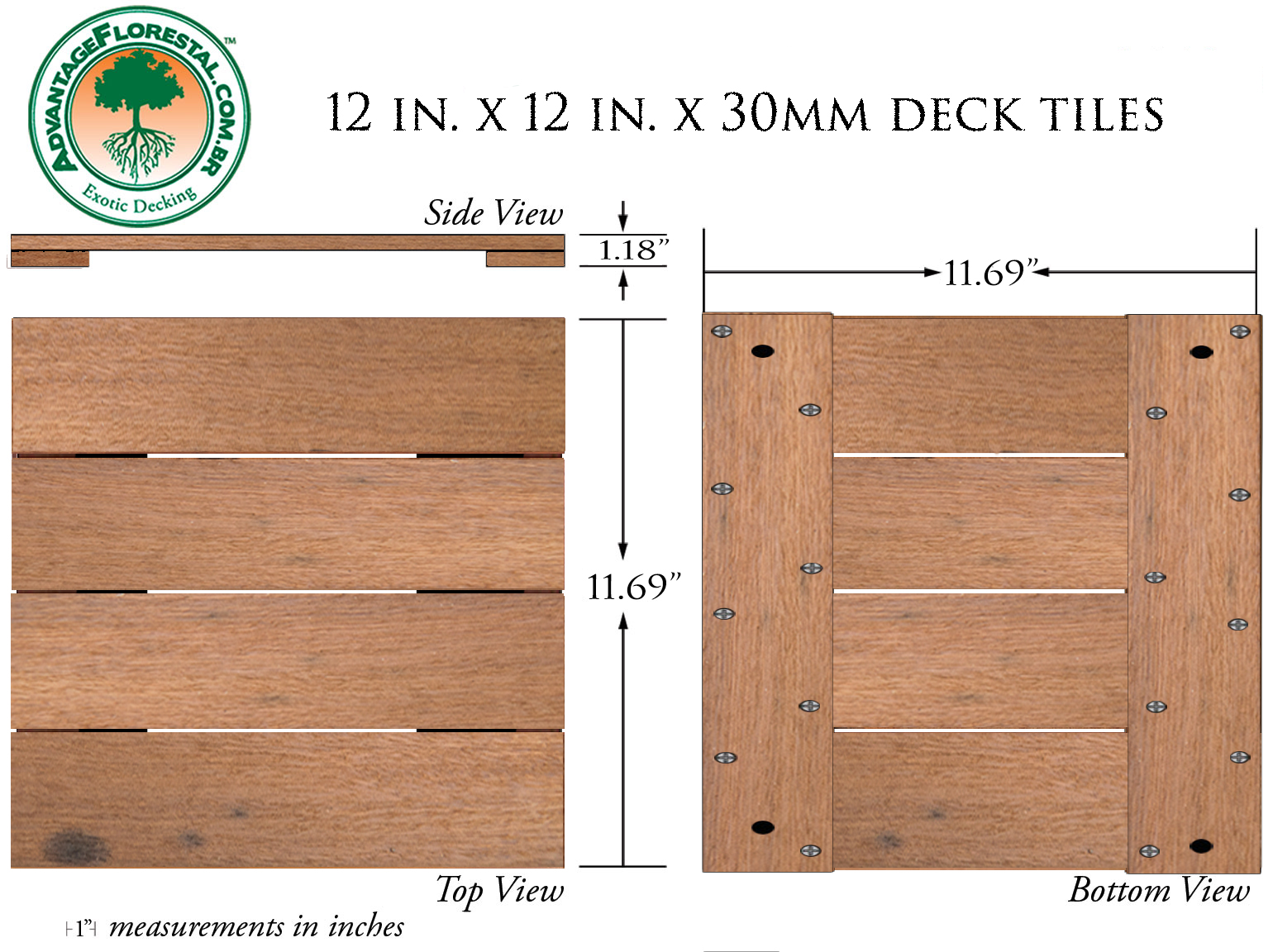 Itauba Deck Tile 12in. x 12 in. x 30mm