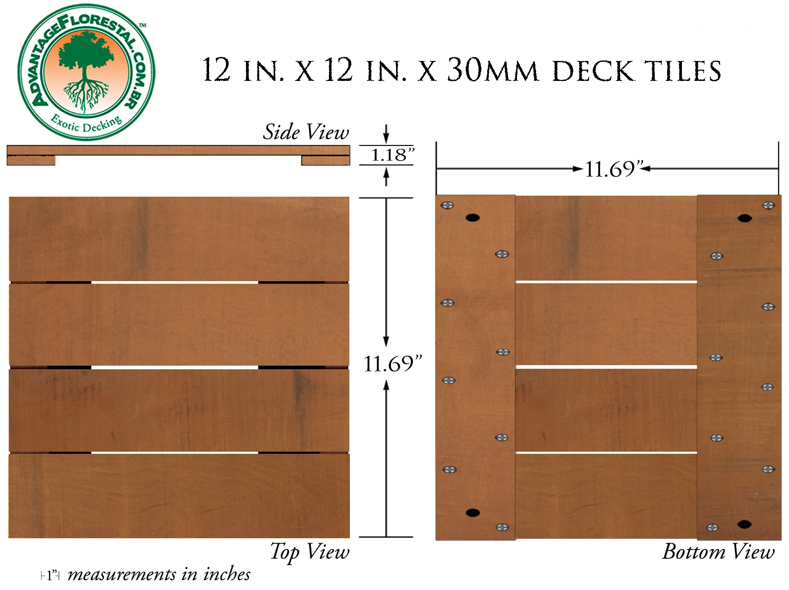 Jatoba Deck Tile 12in. x 12 in. x 30mm