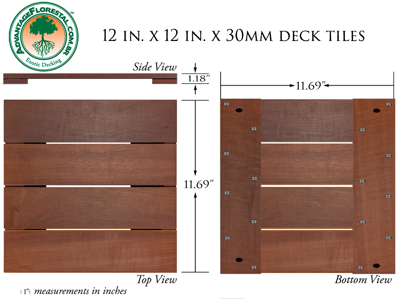 Massaranduba Deck Tile 12in. x 12 in. x 30mm