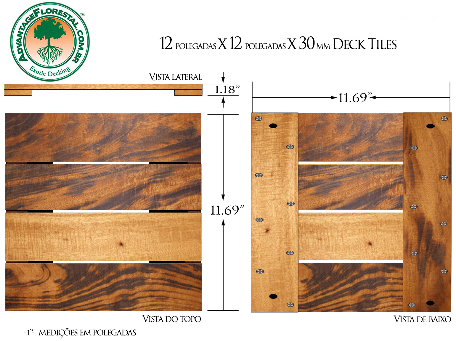 Tigerwood Deck Tile 12in. x 12 in. x 30mm