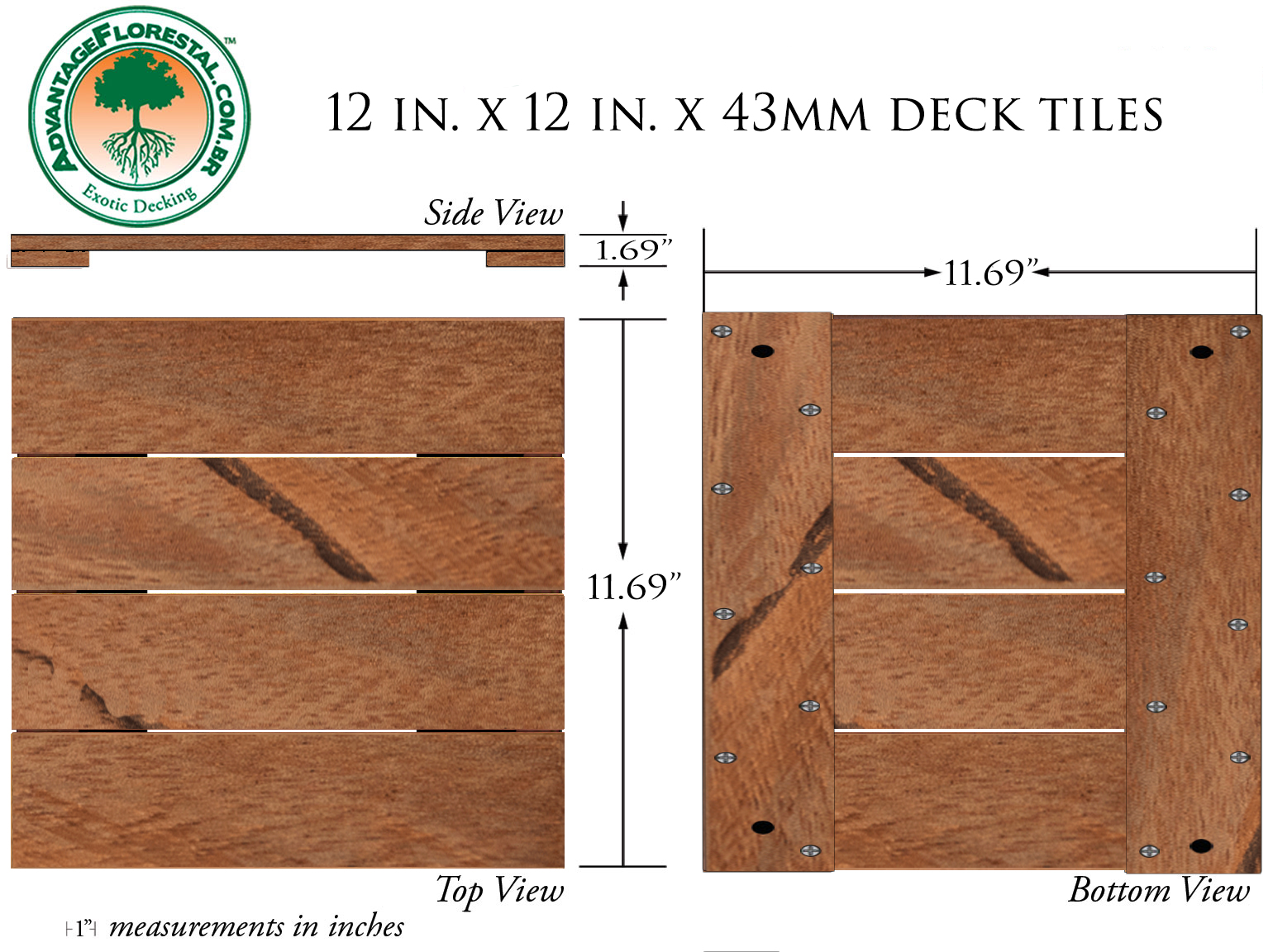 Angelim Vermehlo Deck Tile 12in. x 12 in. 43mm