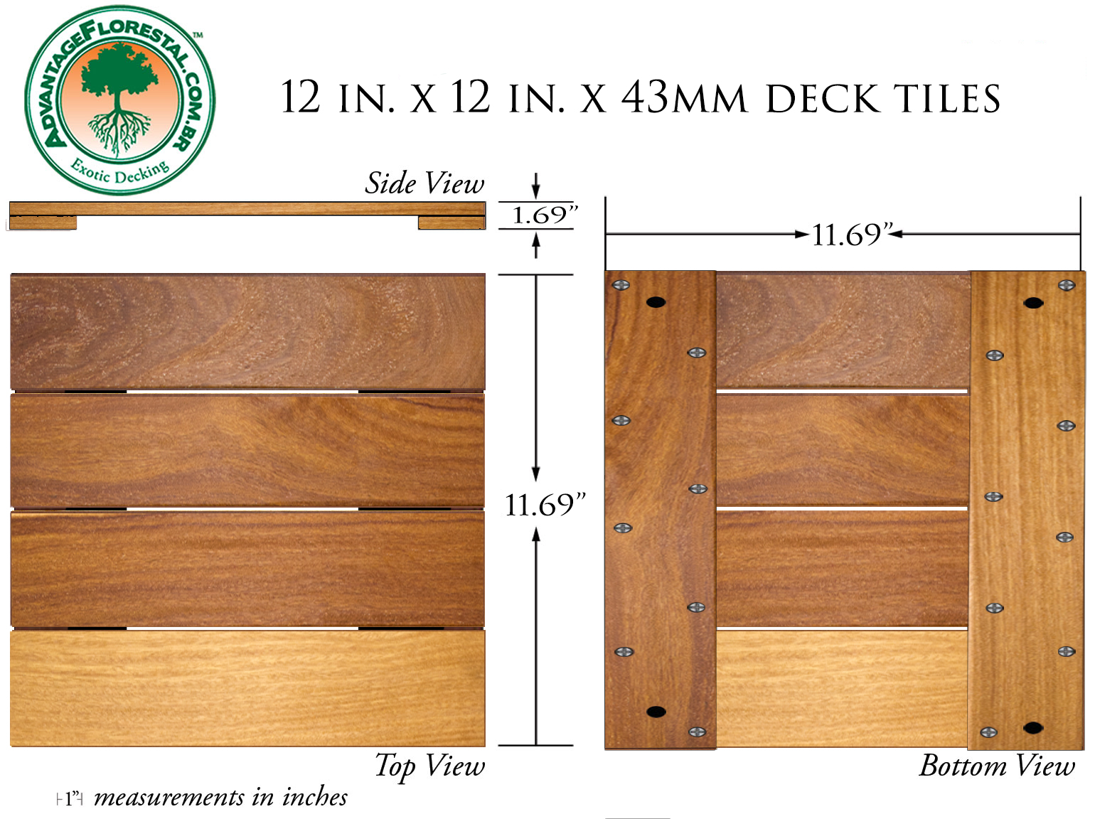 Cumaru Deck Tile 12in. x 12 in. 43mm