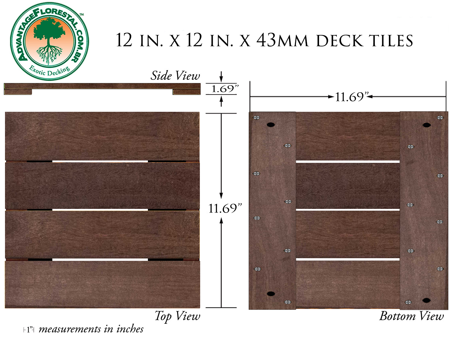 IPE Deck Tile 12in. x 12 in. 43mm