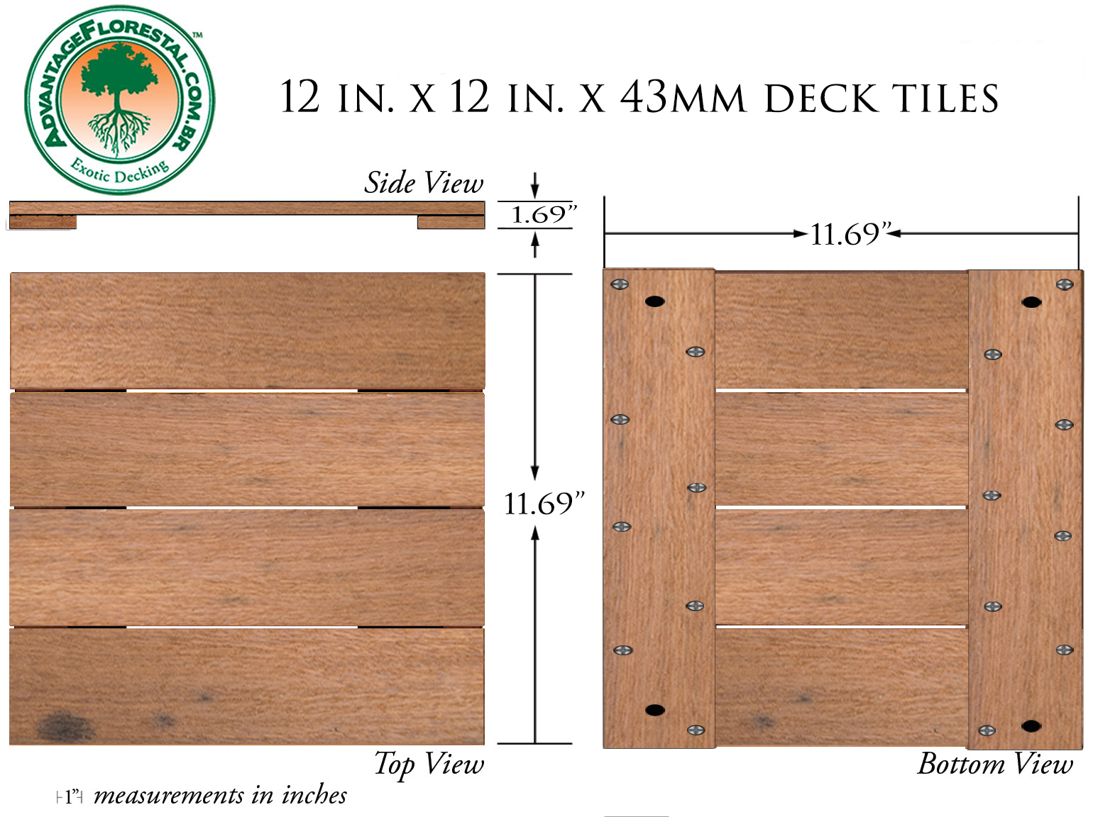Itauba Deck Tile 12in. x 12 in. 43mm