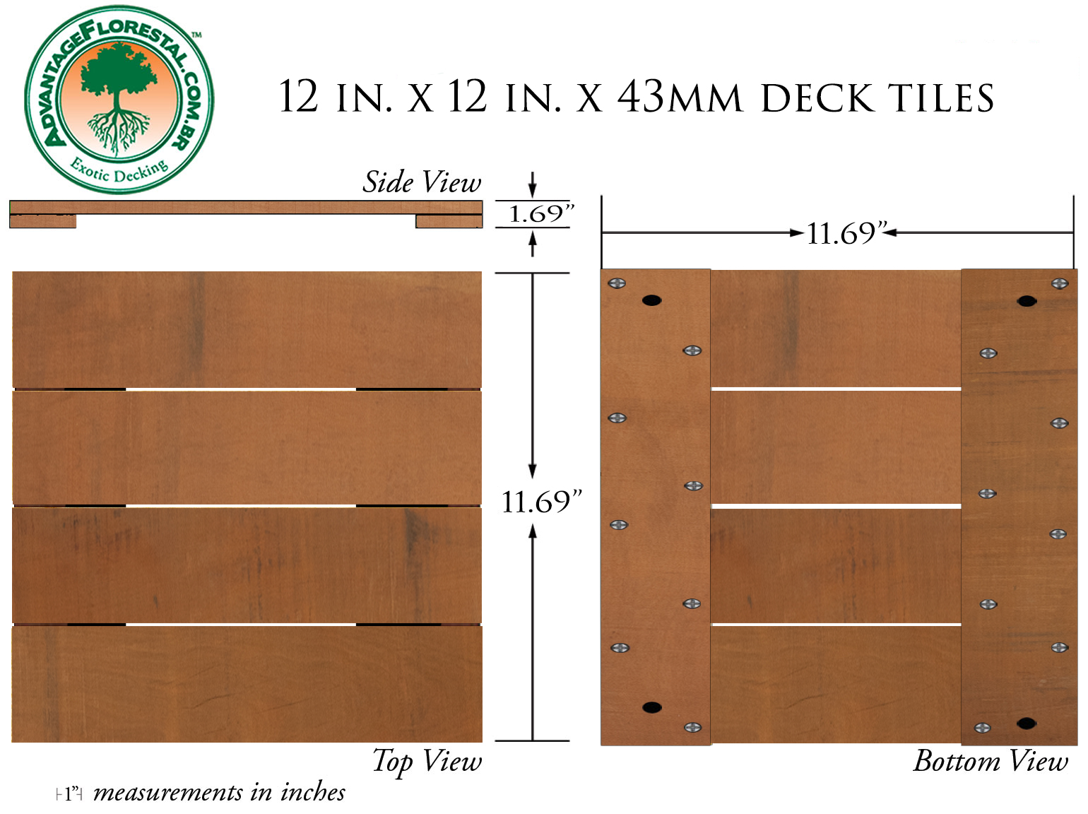 Jatoba Deck Tile 12in. x 12 in. 43mm