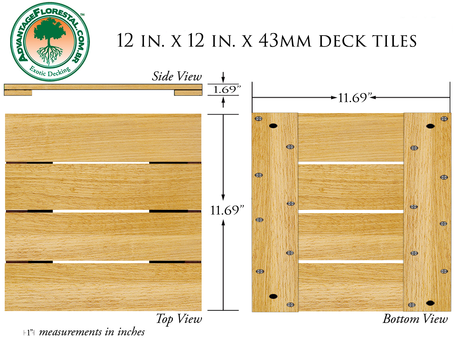 Tauari Deck Tile 12in. x 12 in. 43mm