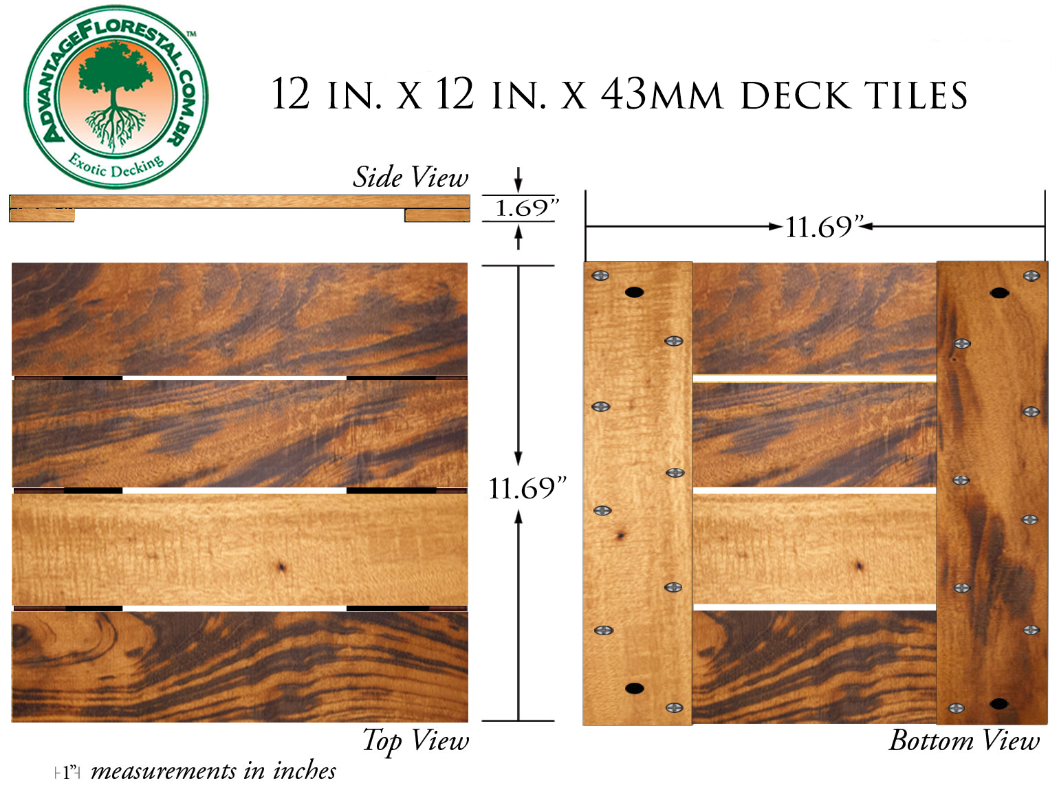 Tigerwood Deck Tile 12in. x 12 in. 43mm