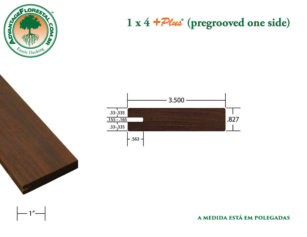 Exótico One Sided PreGrooved ipe Decking 1in. x 4 in. plus