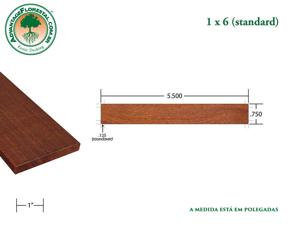 Exótico Padrão Cumaru Dimensional Decking Lumber 1 in. x 6in.