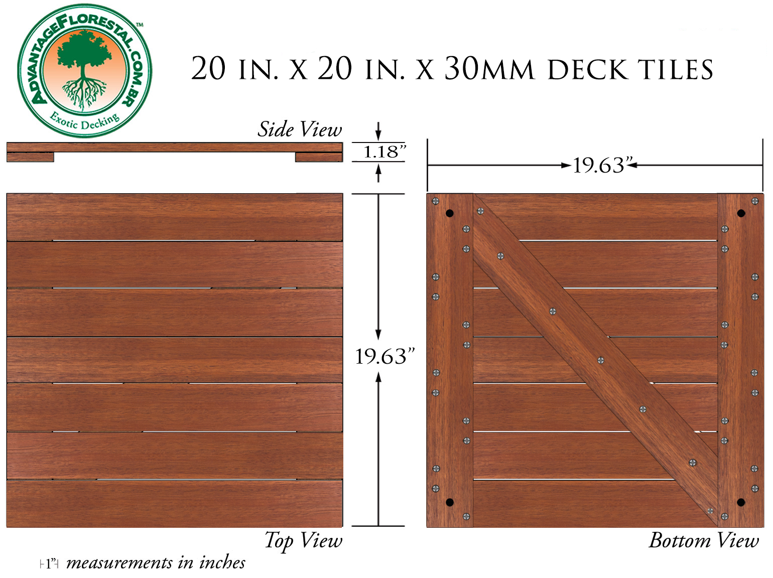 Andiroba Deck Tile 20 in. x 20 in. x 30mm