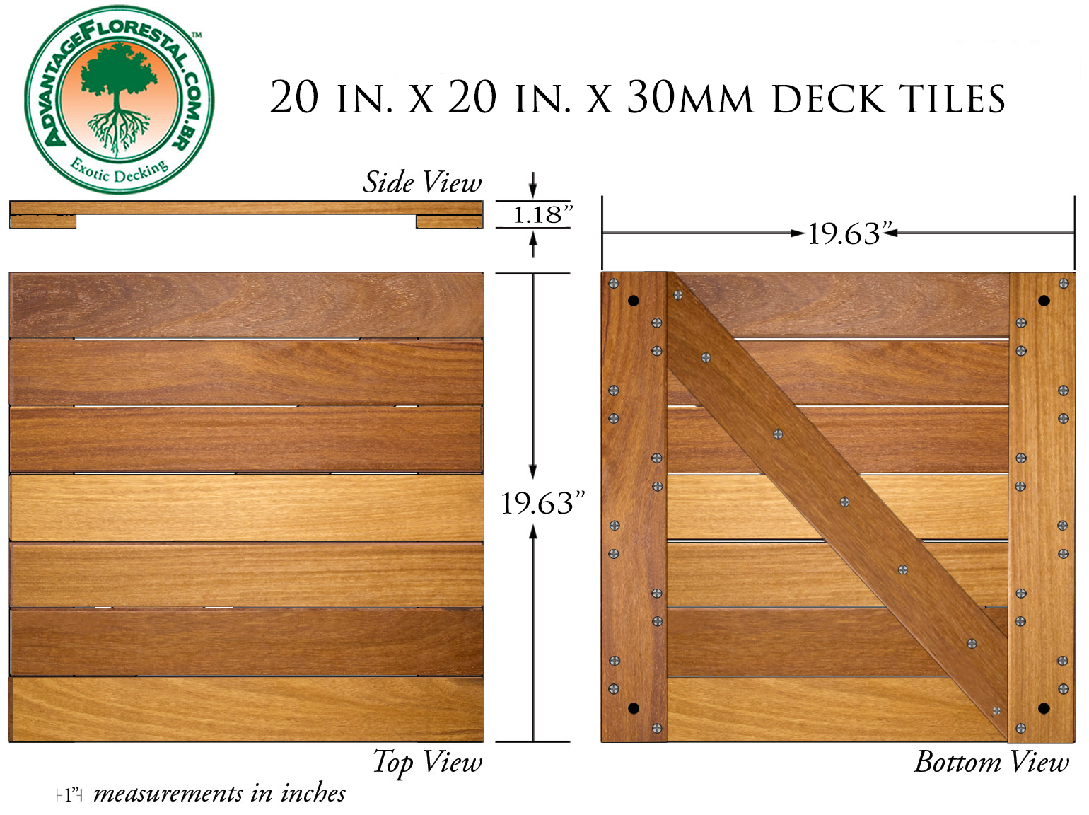 Cumaru Deck Tile 20 in. x 20 in. x 30mm