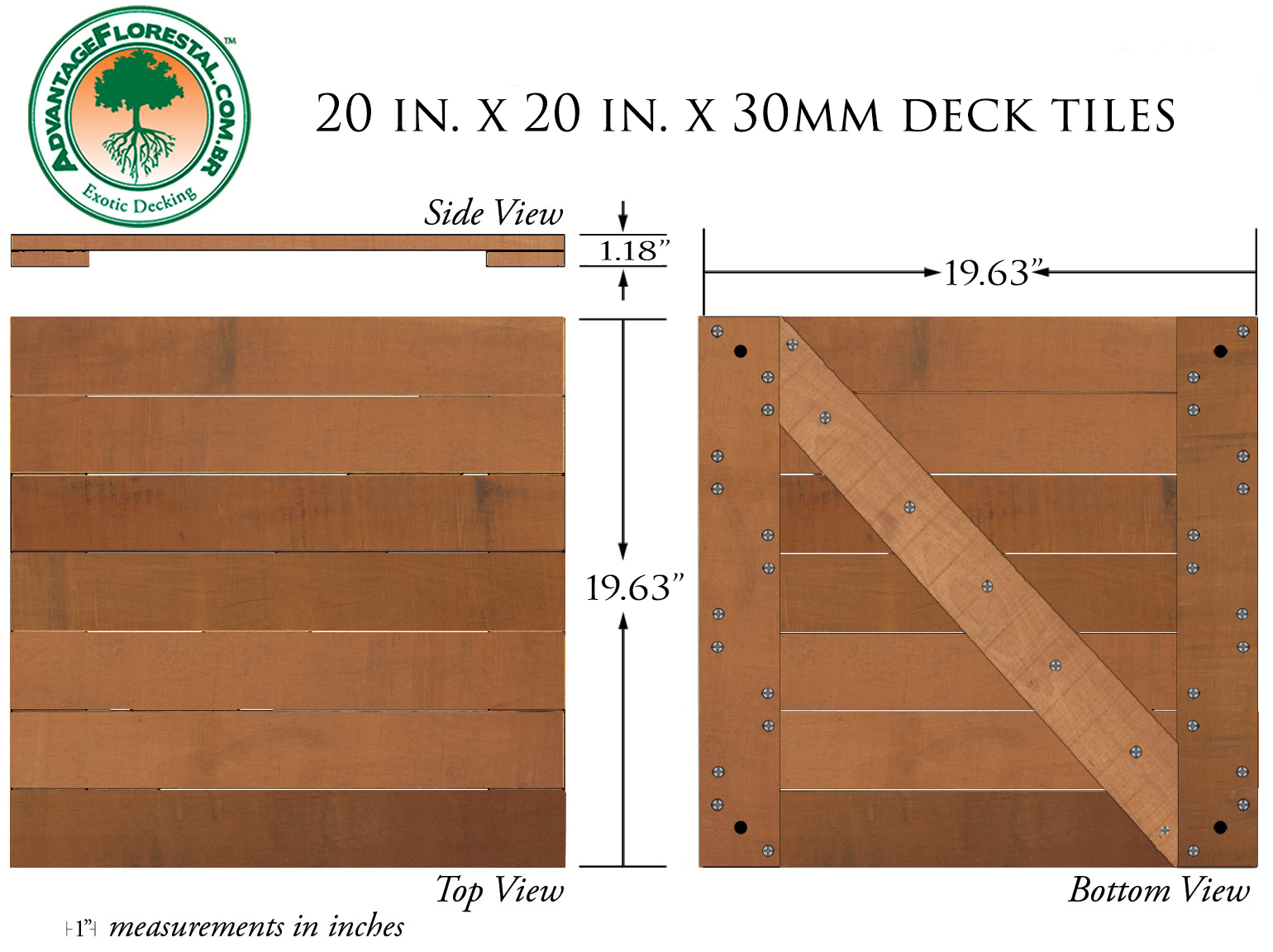 Jatoba Deck Tile 20 in. x 20 in. x 30mm