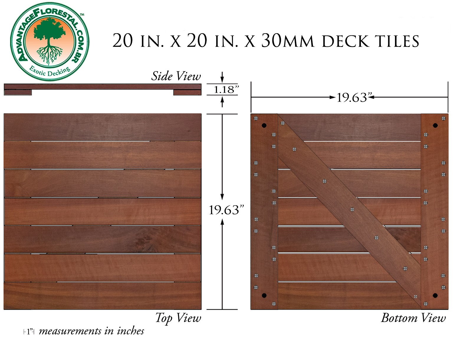 Massaranduba Deck Tile 20 in. x 20 in. x 30mm