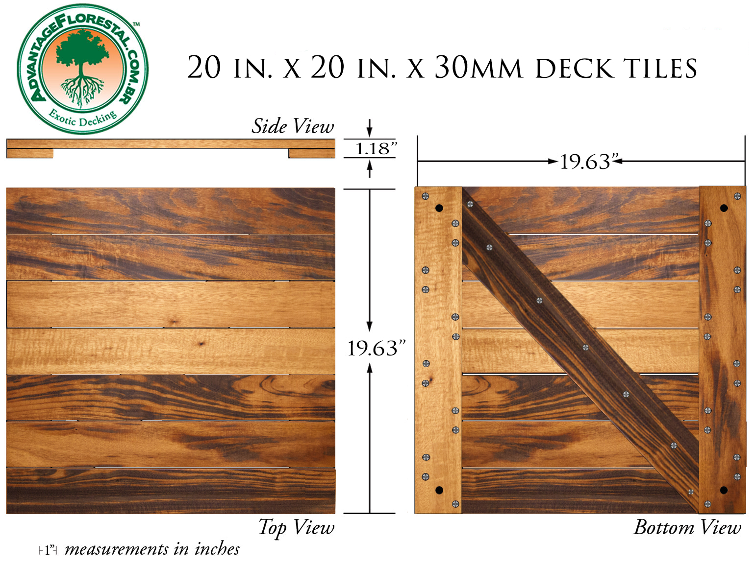 Tigerwood Deck Tile 20 in. x 20 in. x 30mm
