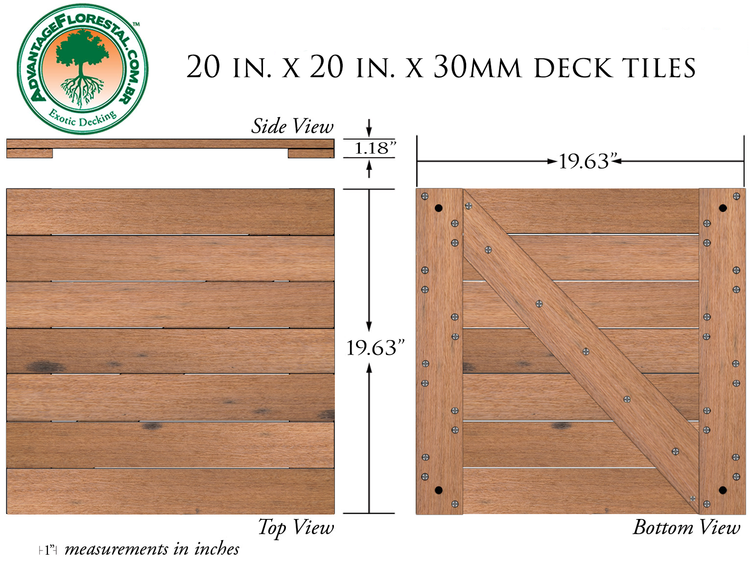 Itauba Deck Tile 20 in. x 20 in. x 30mm