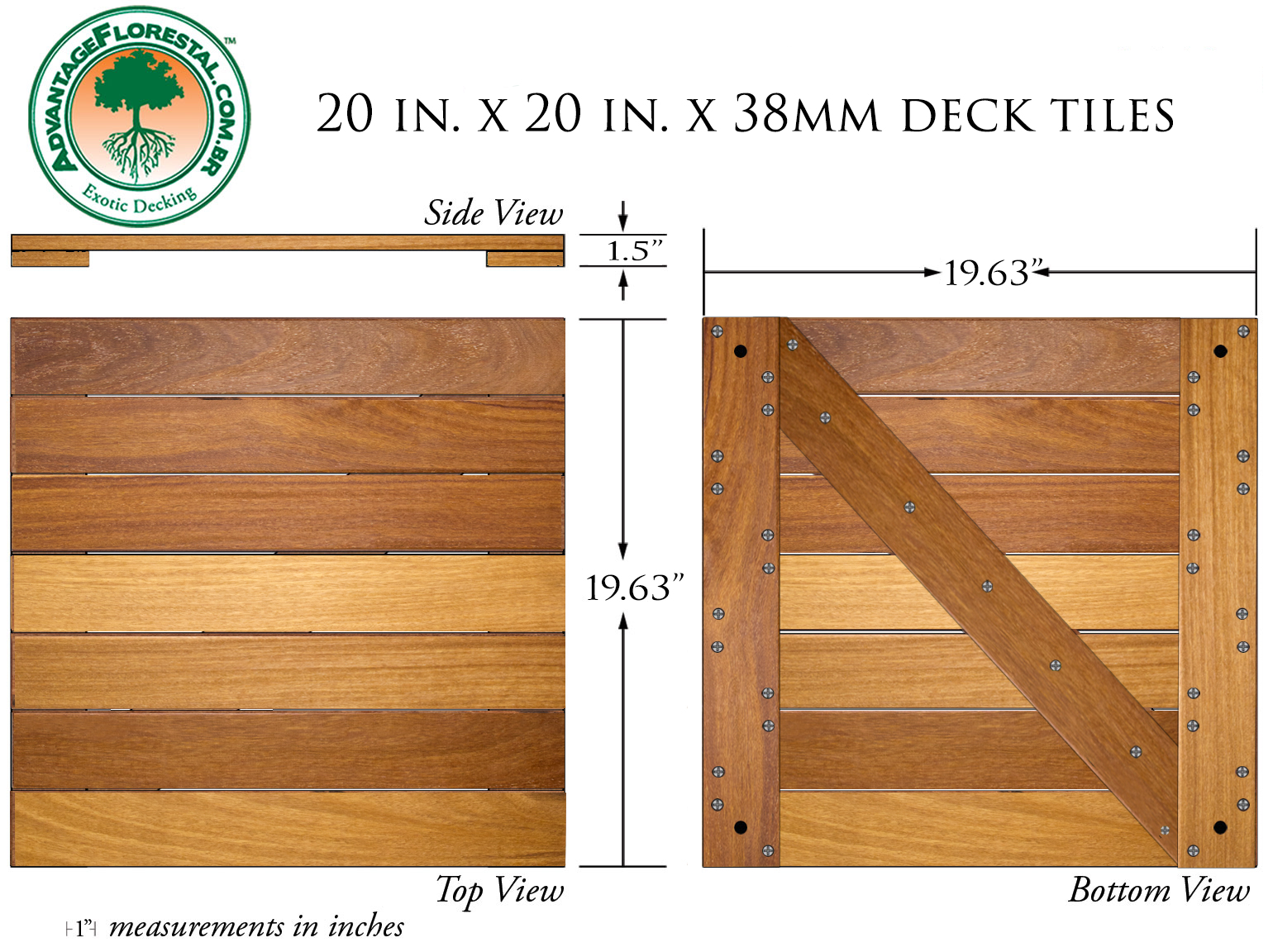 Cumaru Deck Tile 20 in. x 20 in. x 38mm