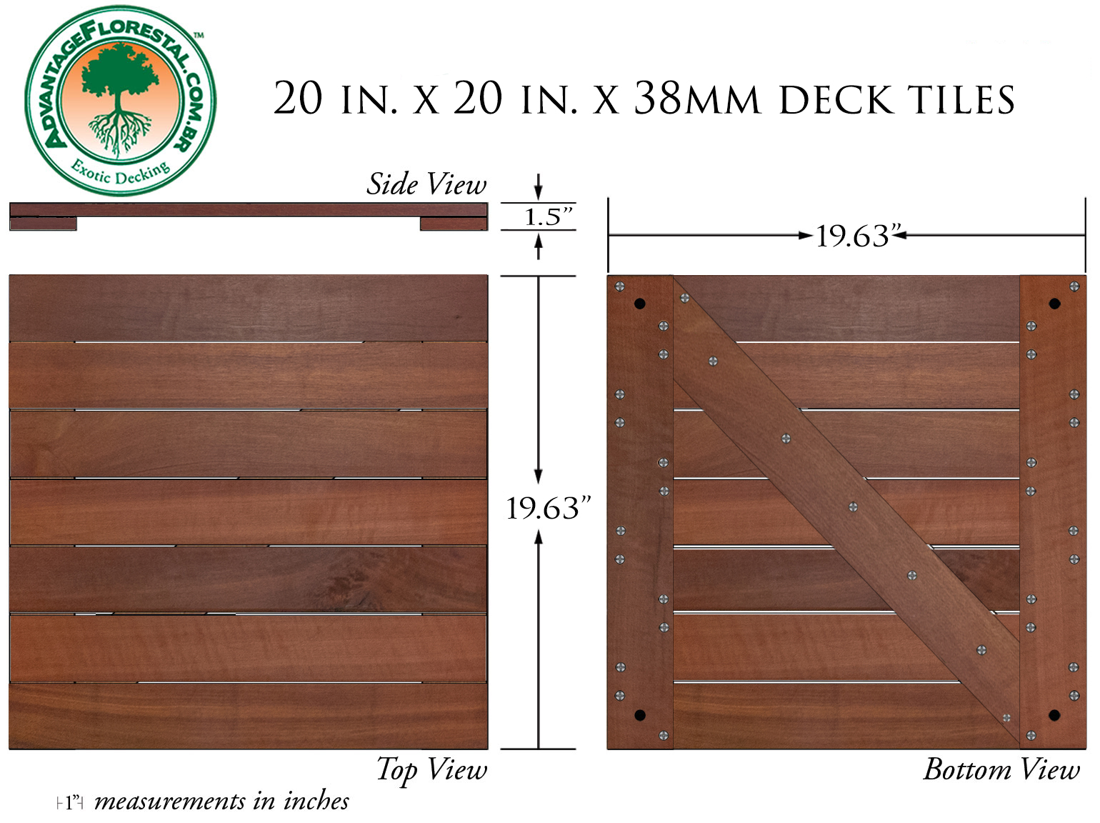 Massaranduba Deck Tile 20 in. x 20 in. x 38mm