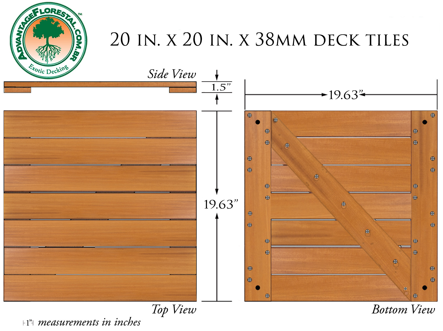 Garapa Deck Tile 20 in. x 20 in. x 38mm