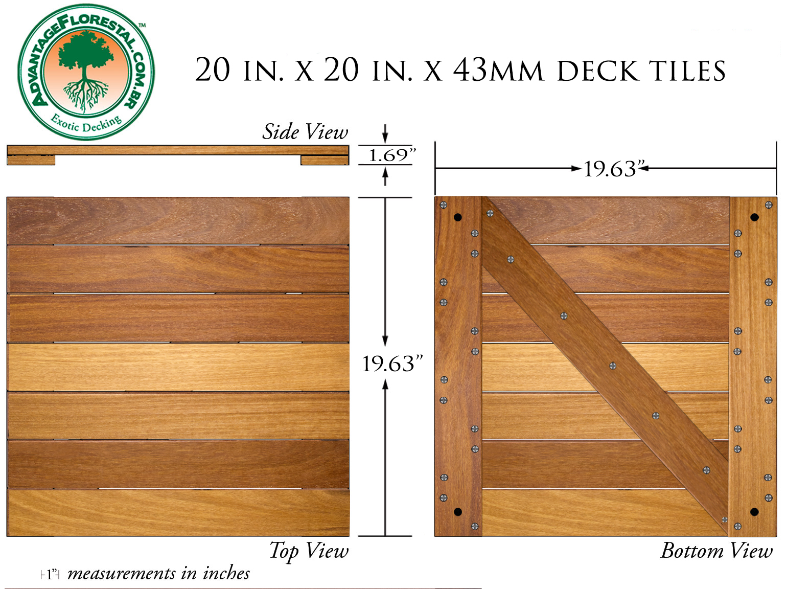 Cumaru Deck Tile 20 in. x 20 in. x 43mm