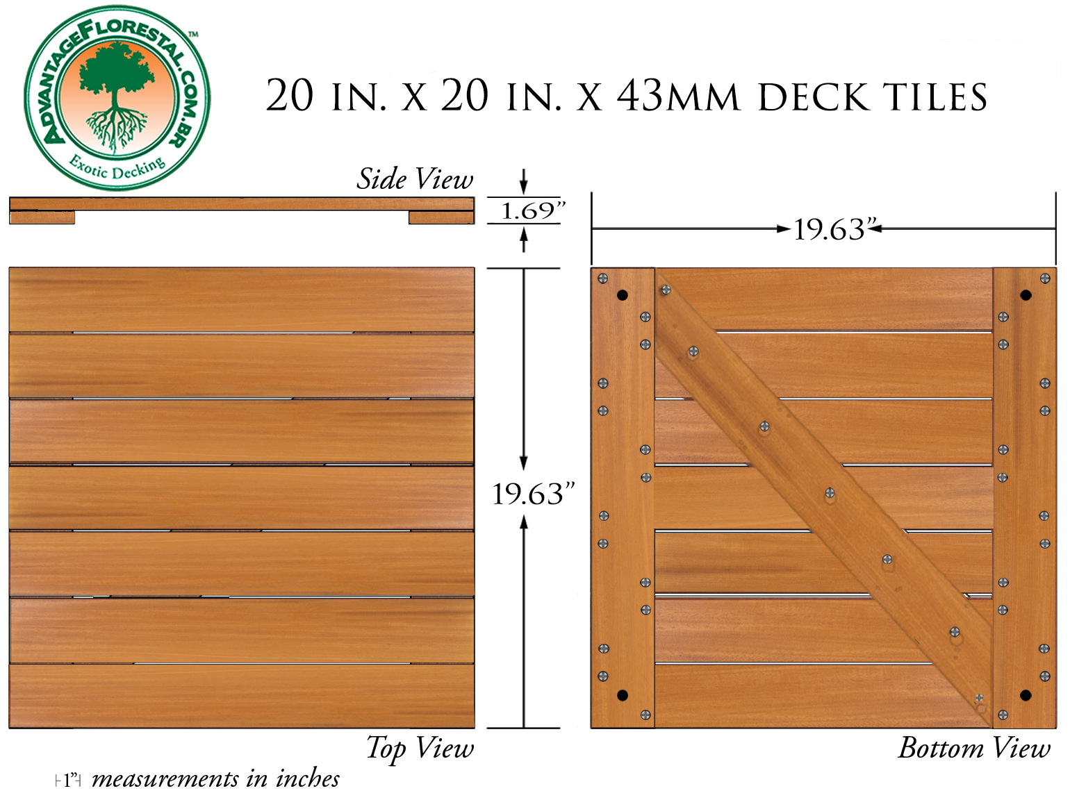 Garapa Deck Tile 20 in. x 20 in. x 43mm