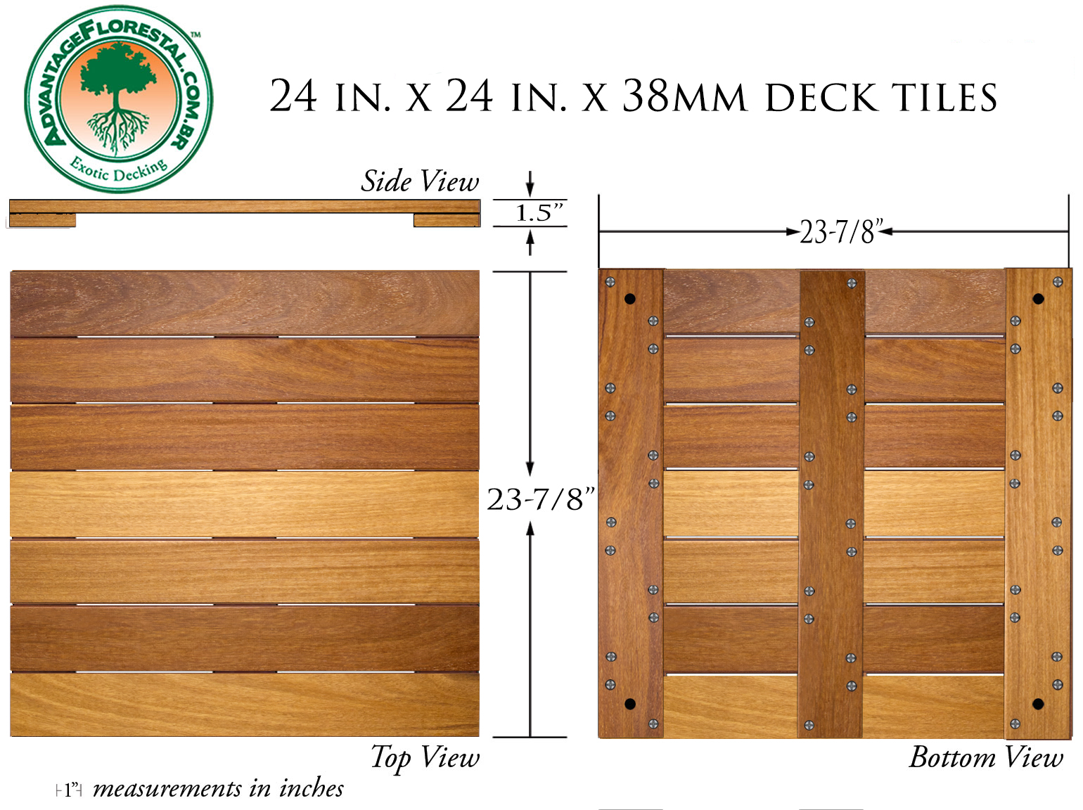Cumaru Deck Tile 24 in. x 24 in. x 38mm