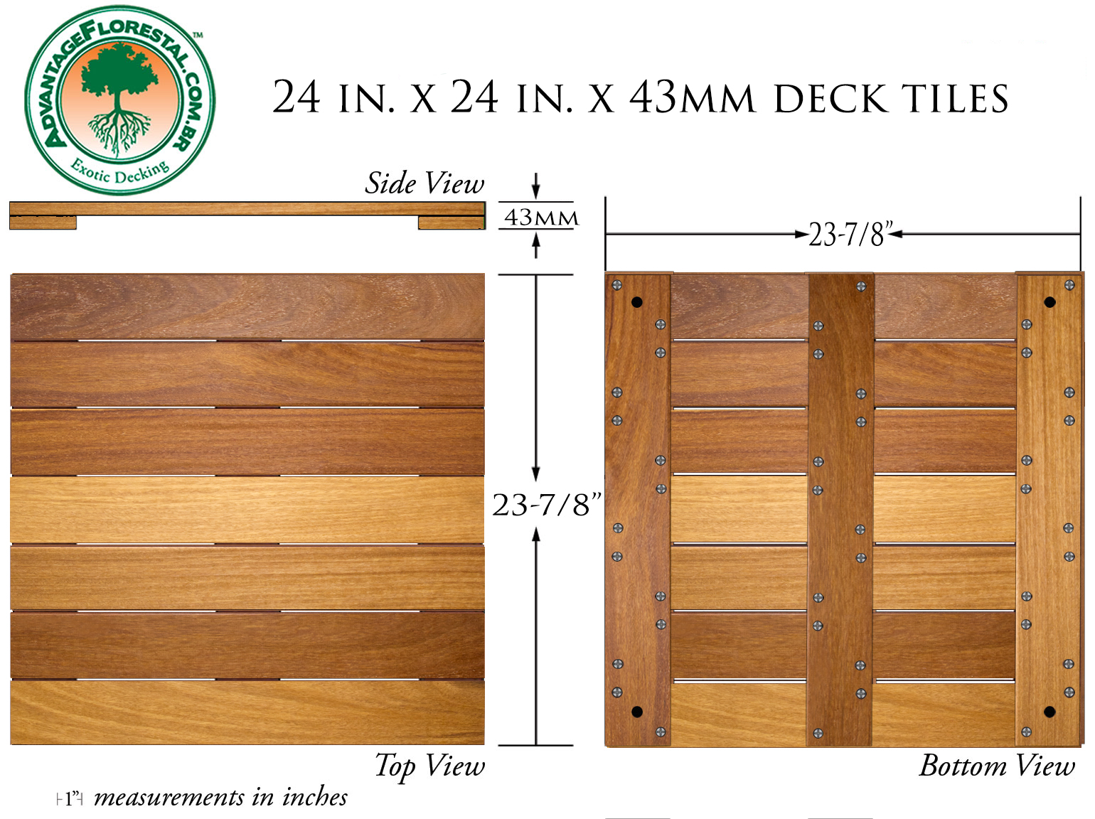 Cumaru Deck Tile 24 in. x 24 in. x 43mm