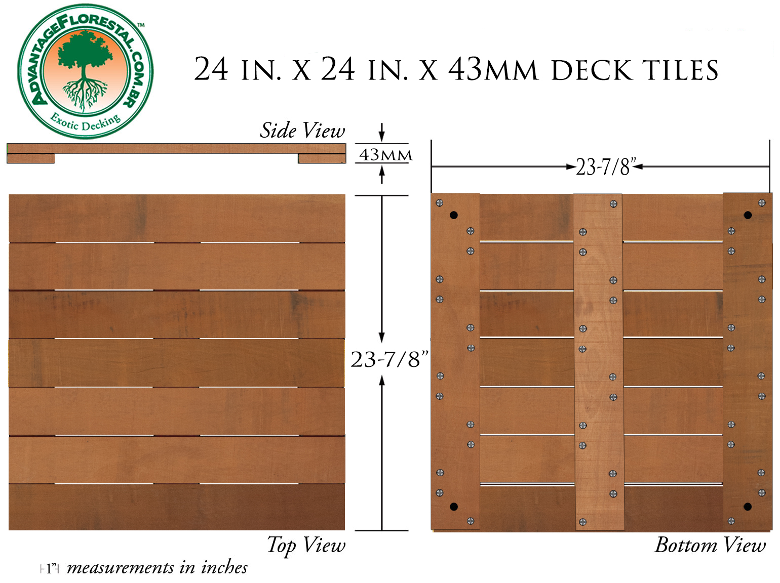 Jatoba Deck Tile 24 in. x 24 in. x 43mm