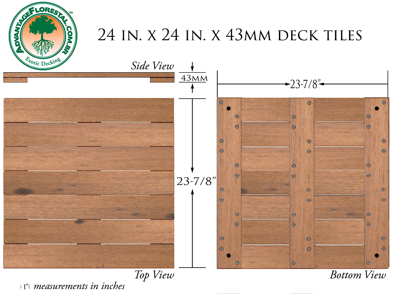 Itauba Deck Tile 24 in. x 24 in. x 43mm