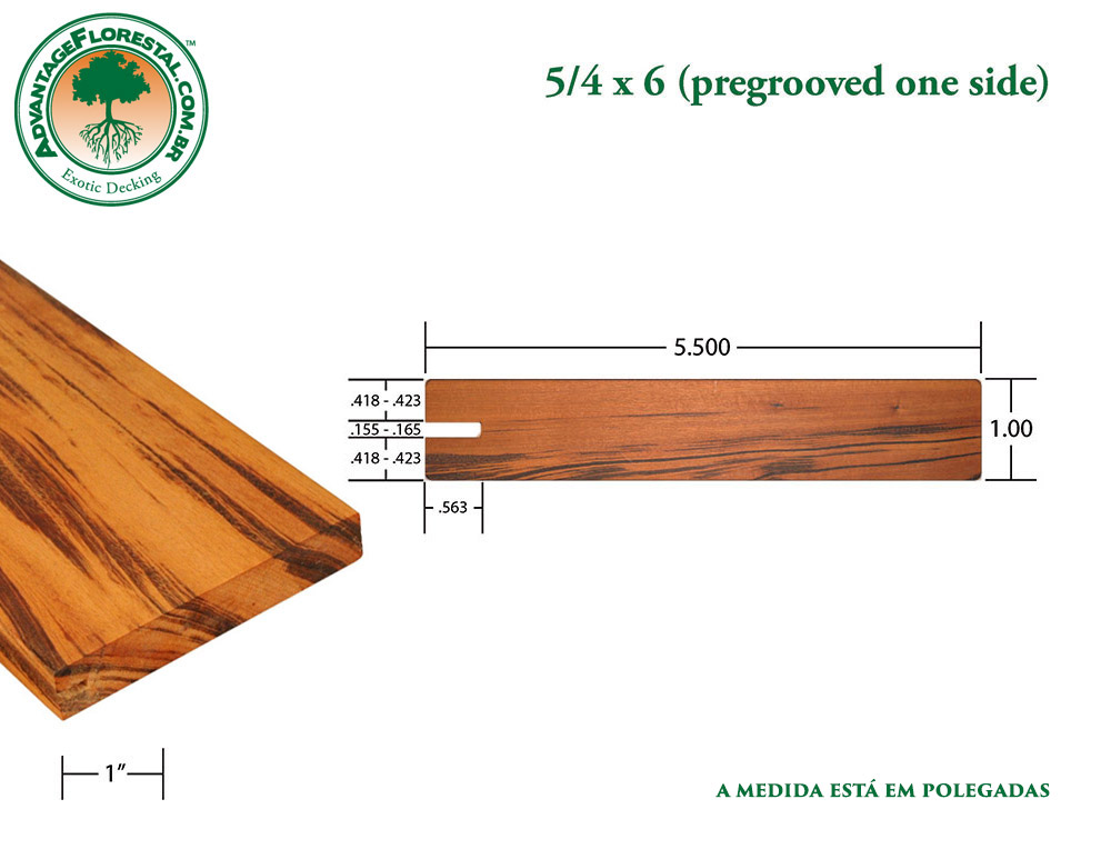 Exótico One Sided PreGrooved tigerwood Decking 5/4 in. x 6 in.