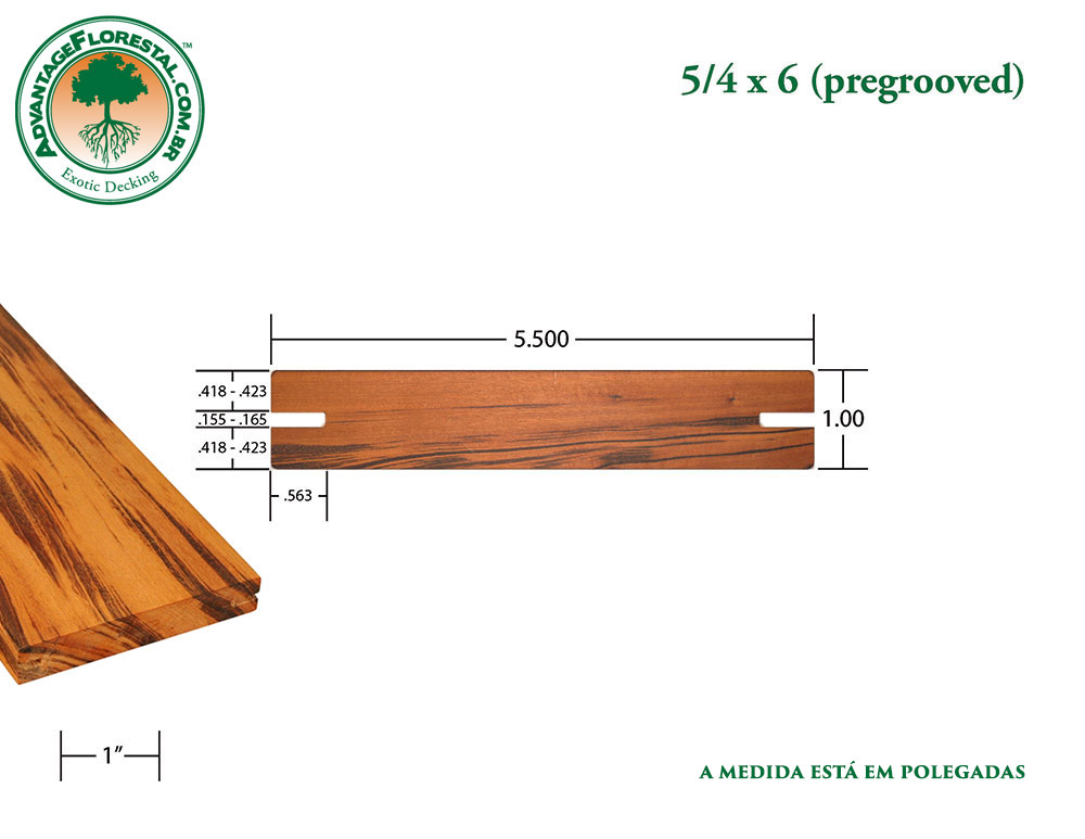 Exótico PreGrooved tigerwood 5/4 in. x 6 in.